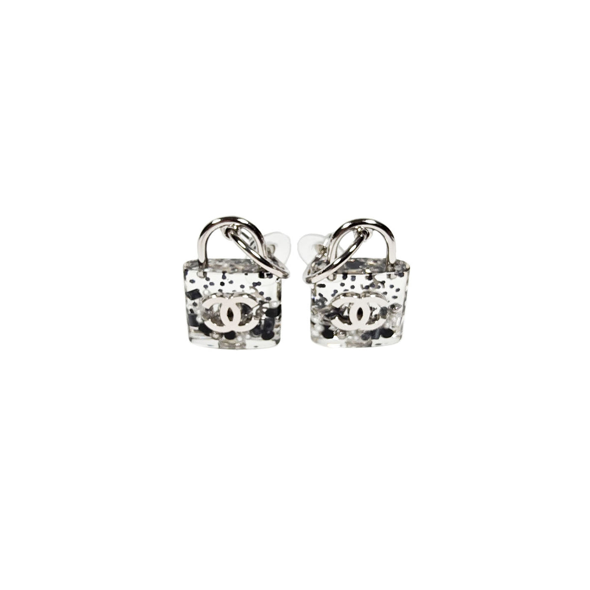 Chanel CC Logo Pad Lock Translucent Resin Inclusion Earrings