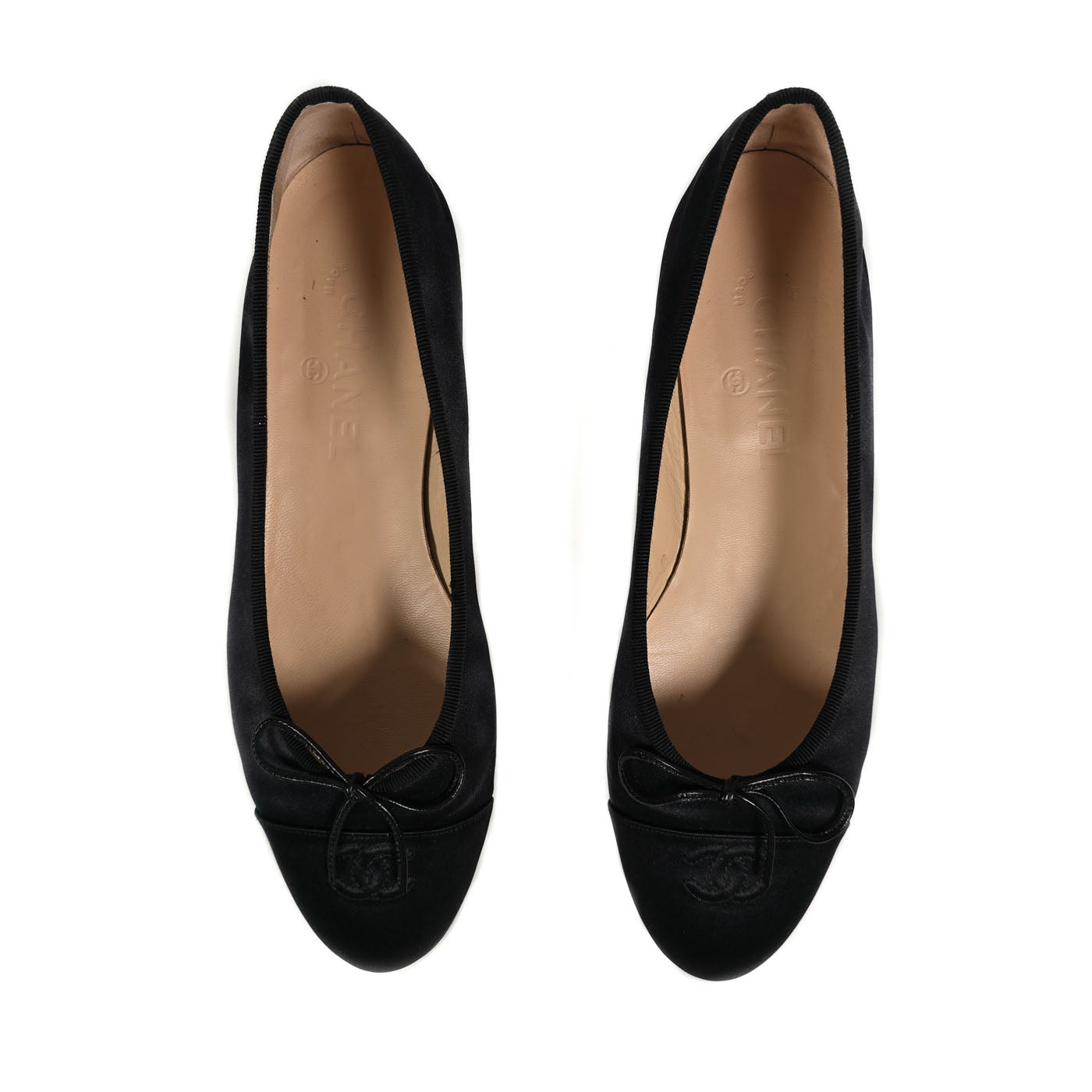 Chanel Black Satin CC Cap Toe Ballerina Pumps EU 40.5