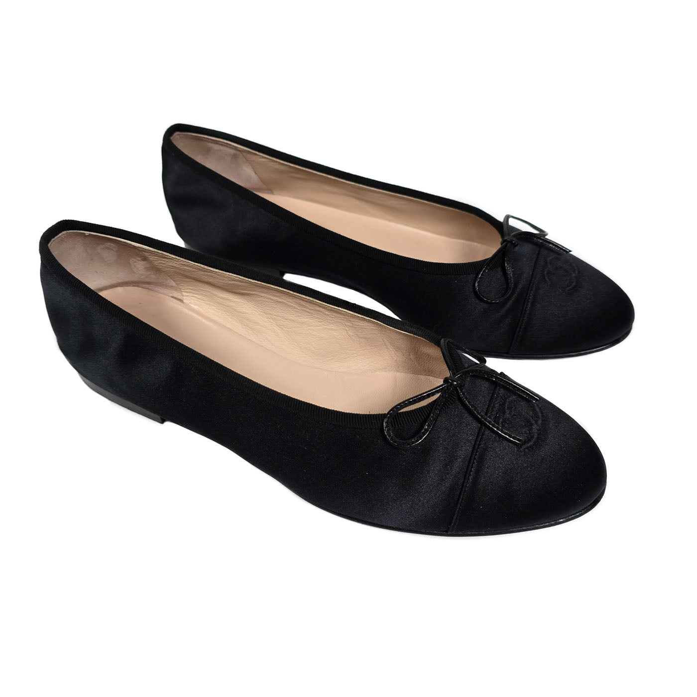 Chanel Black Satin CC Cap Toe Ballerina Pumps EU 40.5