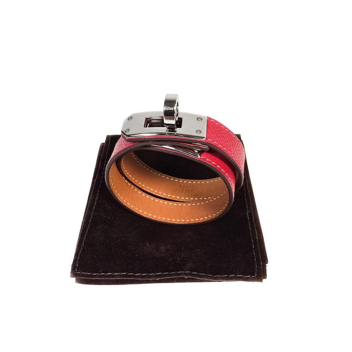 Hermès Mini Kelly Double Tour Bracelet in Red Leather with Silver-Tone Hardware Size S