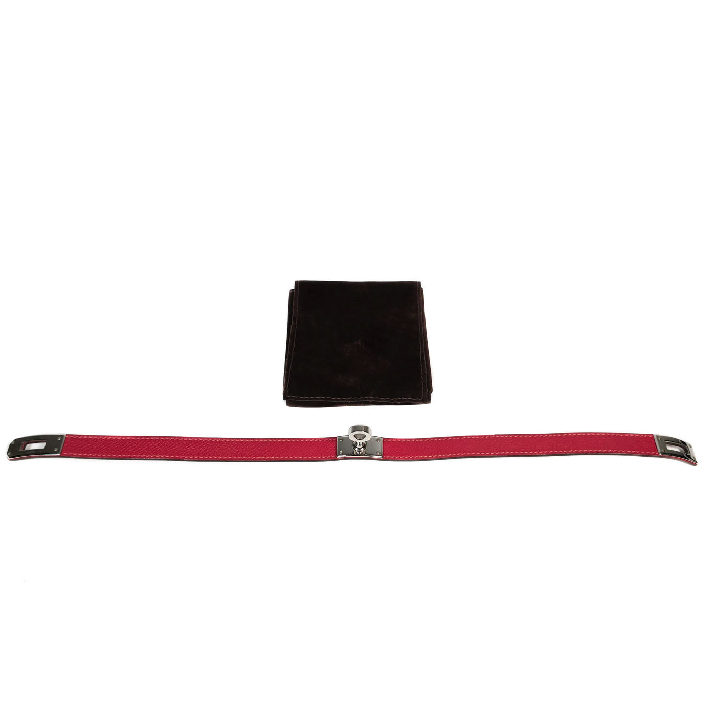 Vintage Hermès Mini Kelly Double Tour Armband in Rood Leer met Zilverkleurige Hardware Maat S