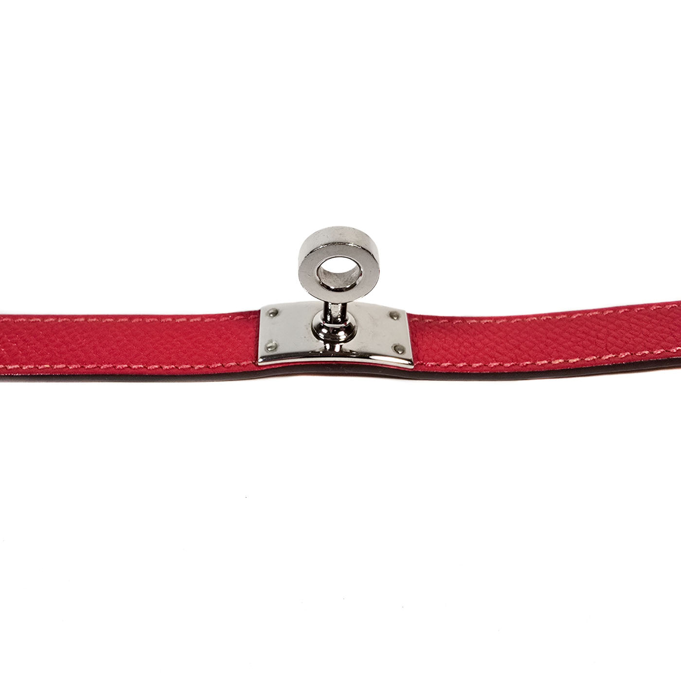 Vintage Hermès Mini Kelly Double Tour Armband in Rood Leer met Zilverkleurige Hardware Maat S