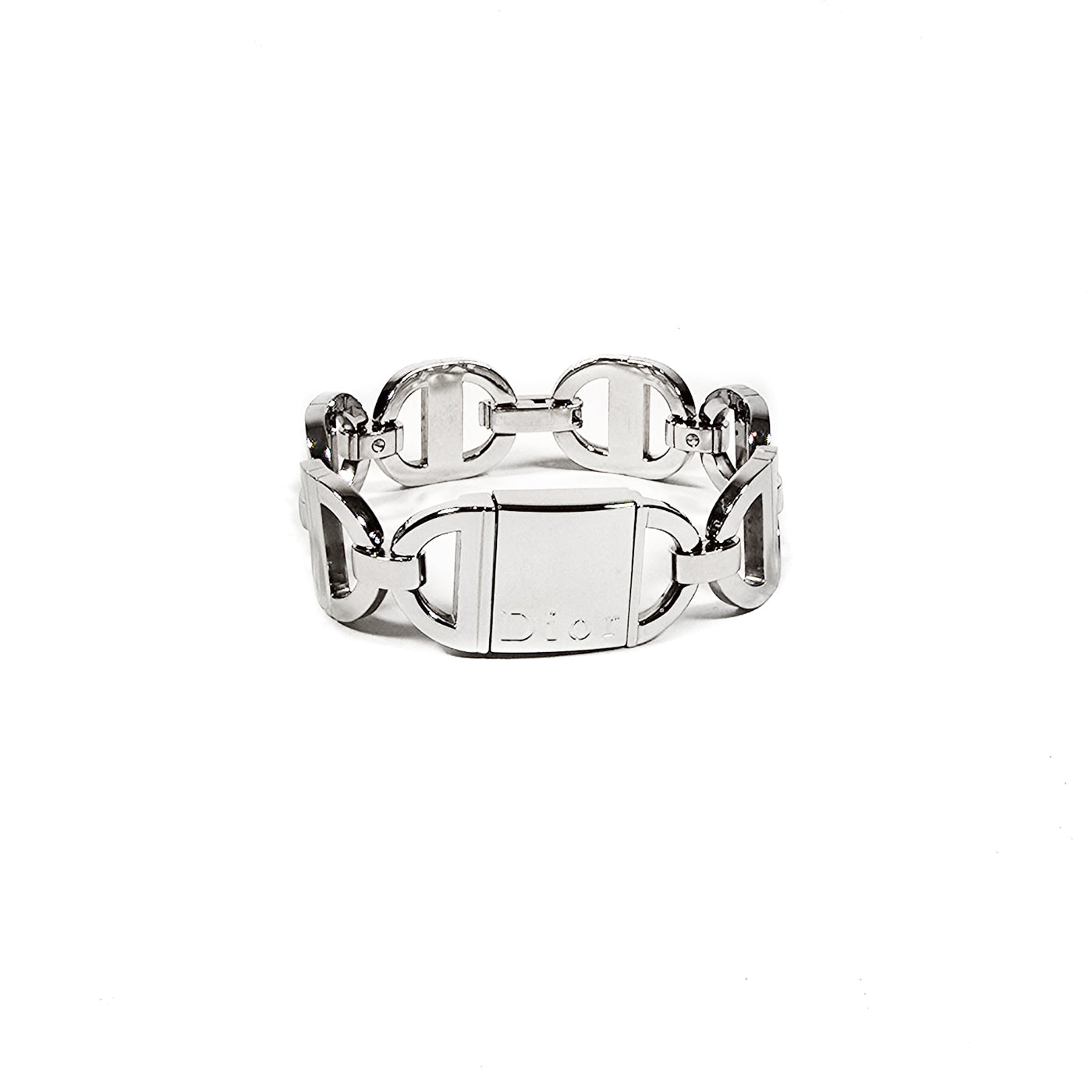 Vintage Christian Dior "Pandiora" Locket-Style Horloge CD Logo Schakelarmband D78-100 Staal