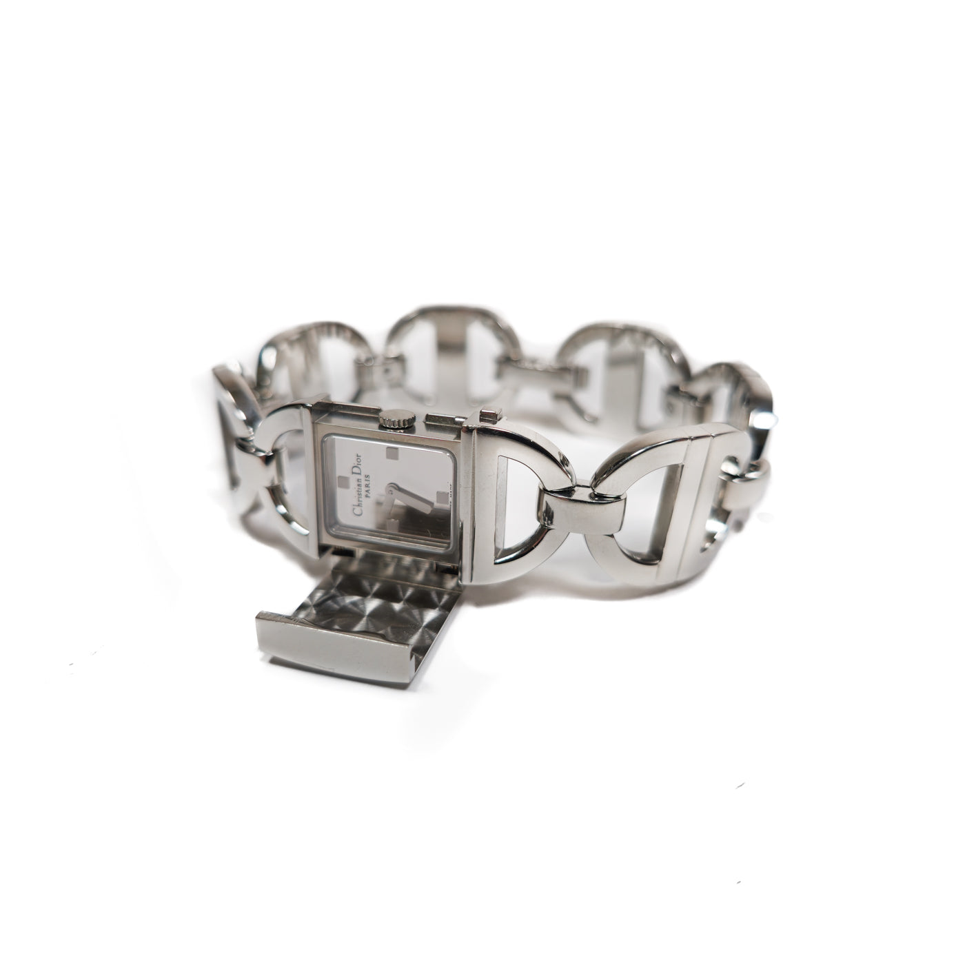Vintage Christian Dior "Pandiora" Locket-Style Watch on Bracelet with CD Logo Styled Links D78-100 Steel