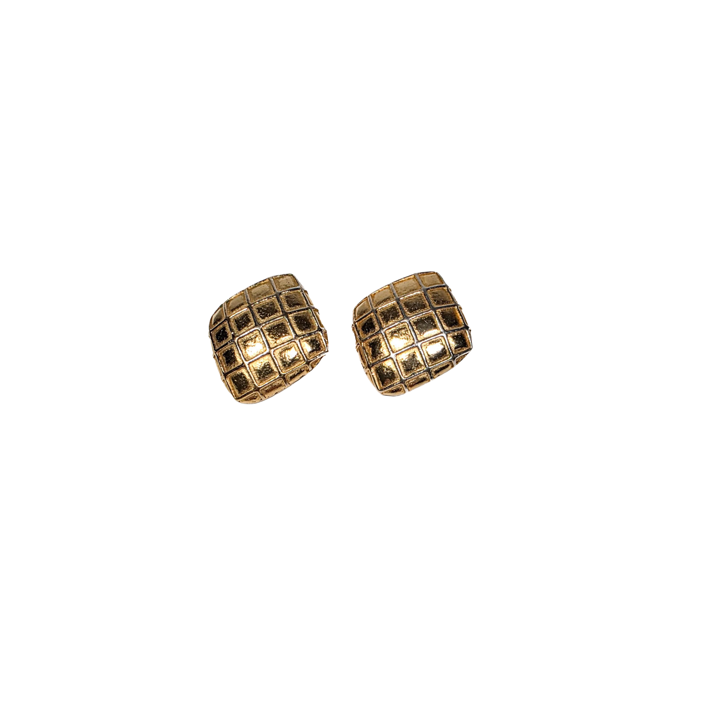 Vintage Chanel Matelasse Clip On Golden Earrings