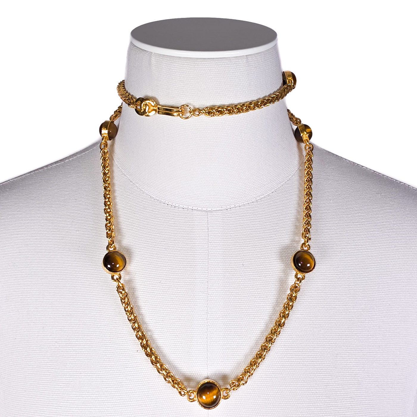 Chanel Tiger Eye Golden CC Chain Necklace Vintage 1995 Automne
