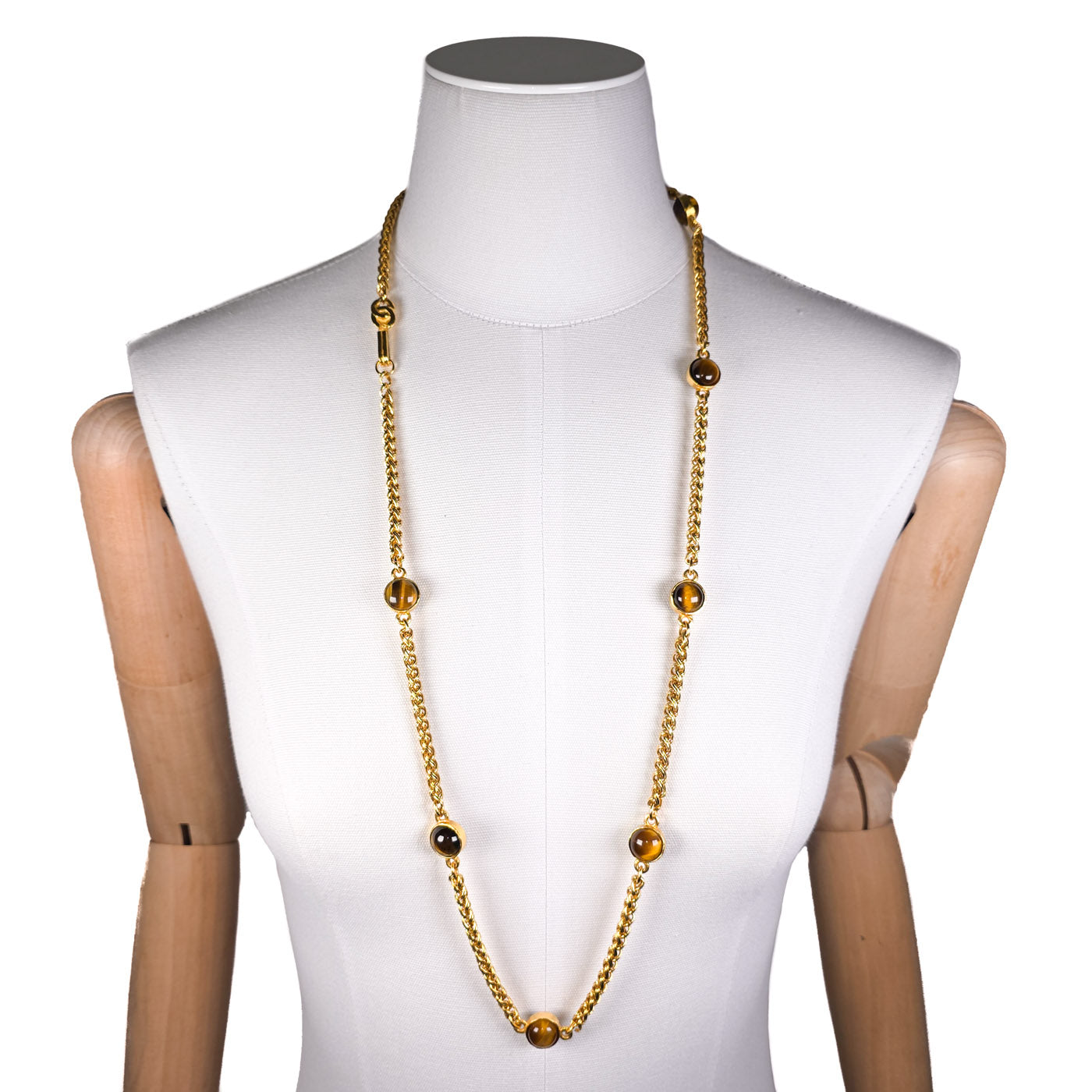 Chanel Tiger Eye Golden CC Chain Necklace Vintage 1995 Automne
