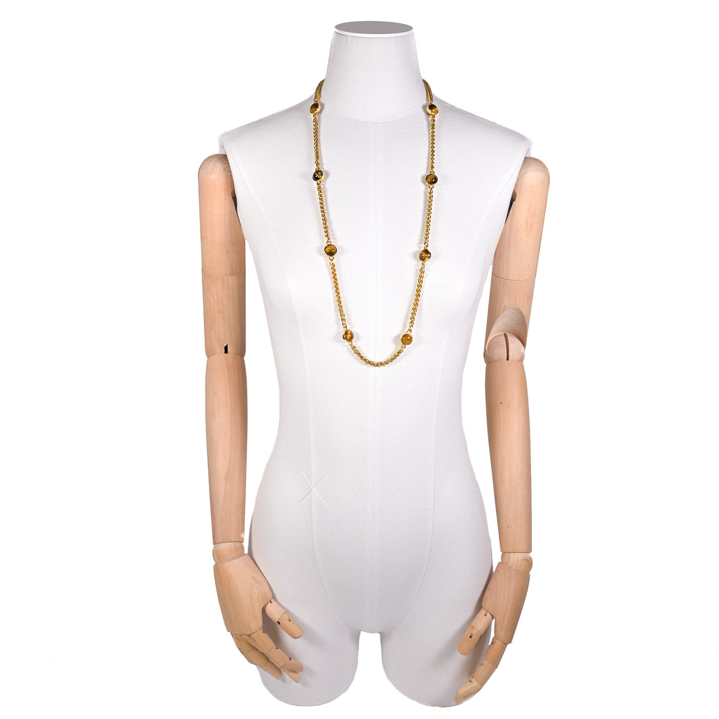 Chanel Tiger Eye Golden CC Chain Necklace Vintage 1995 Automne