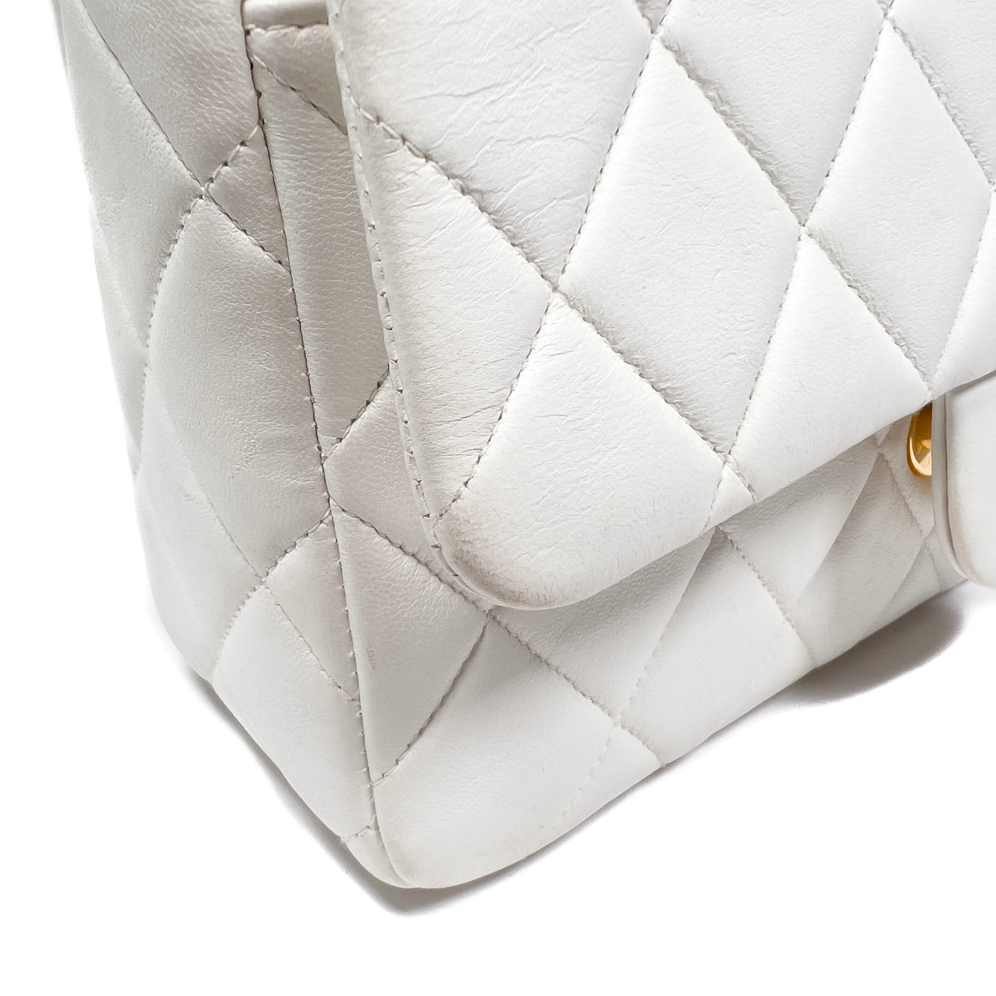 Chanel Vintage White Lambskin Leather Strap Small Classic Flap Bag 24k GHW