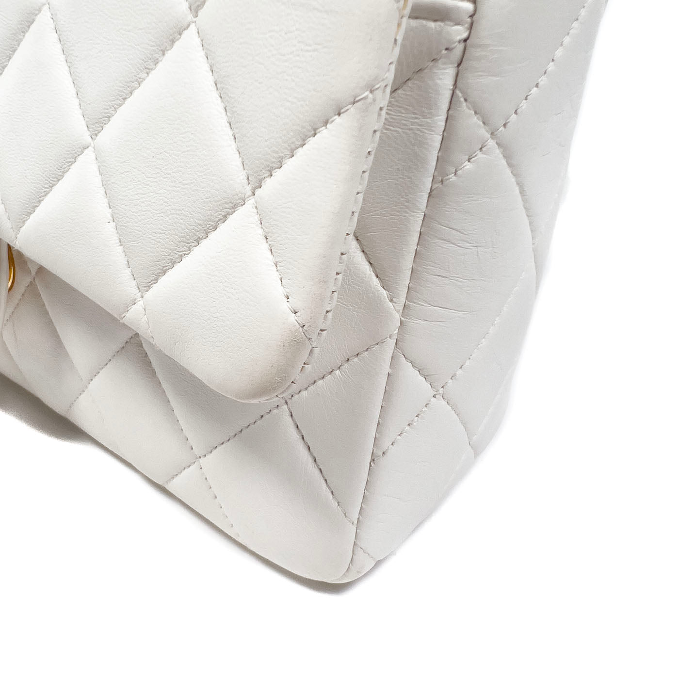 Chanel Vintage White Lambskin Leather Strap Small Classic Flap Bag 24k GHW