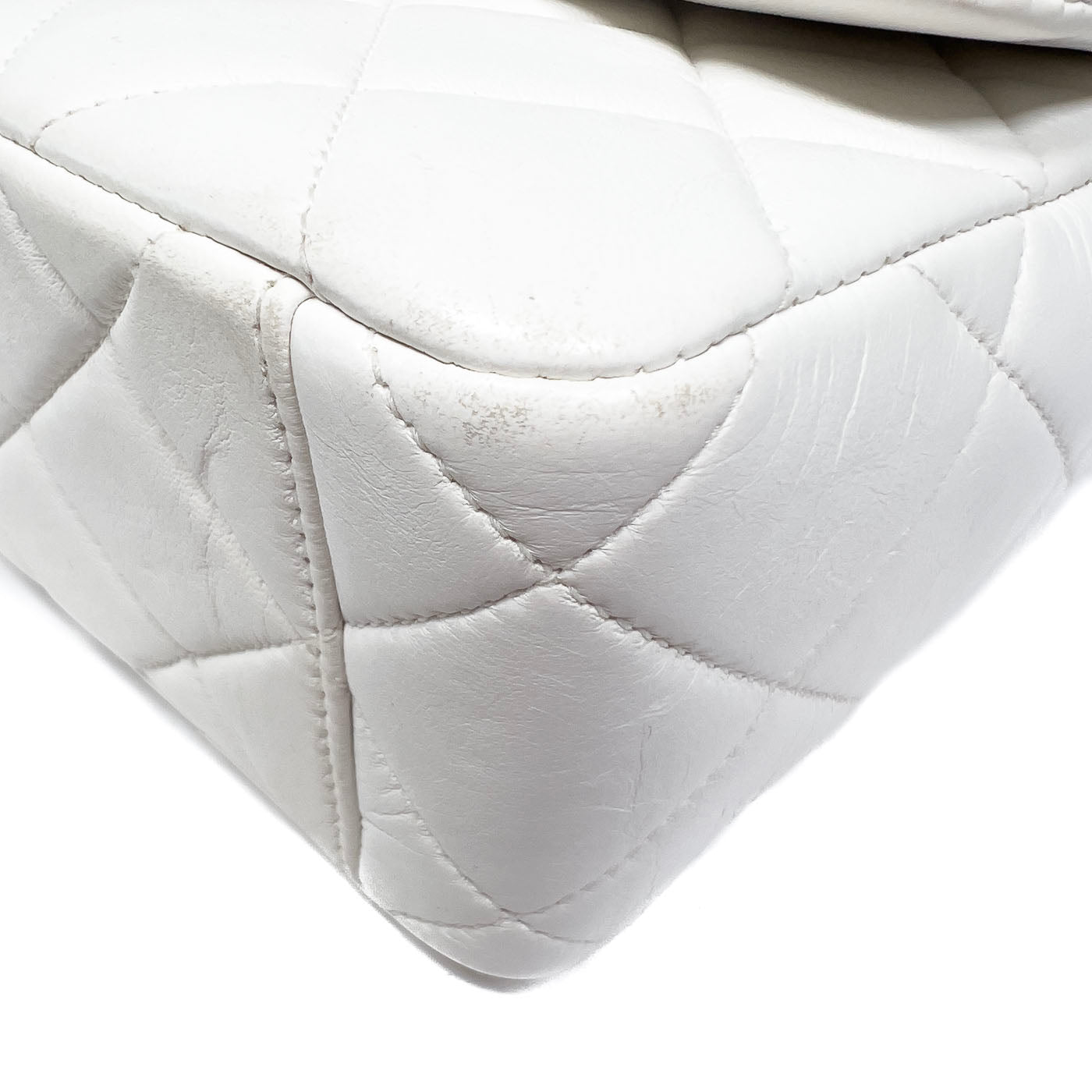 Chanel Vintage White Lambskin Leather Strap Small Classic Flap Bag 24k GHW