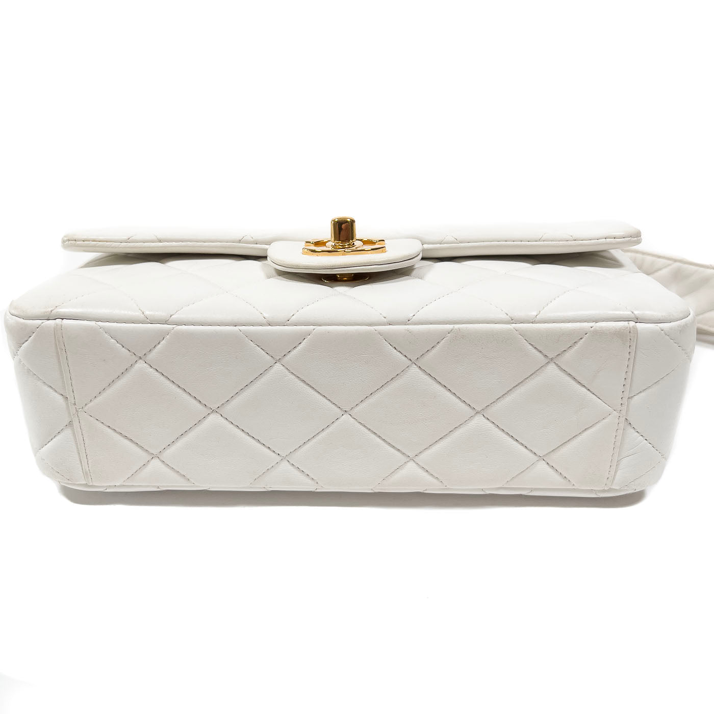 Chanel Vintage White Lambskin Leather Strap Small Classic Flap Bag 24k GHW