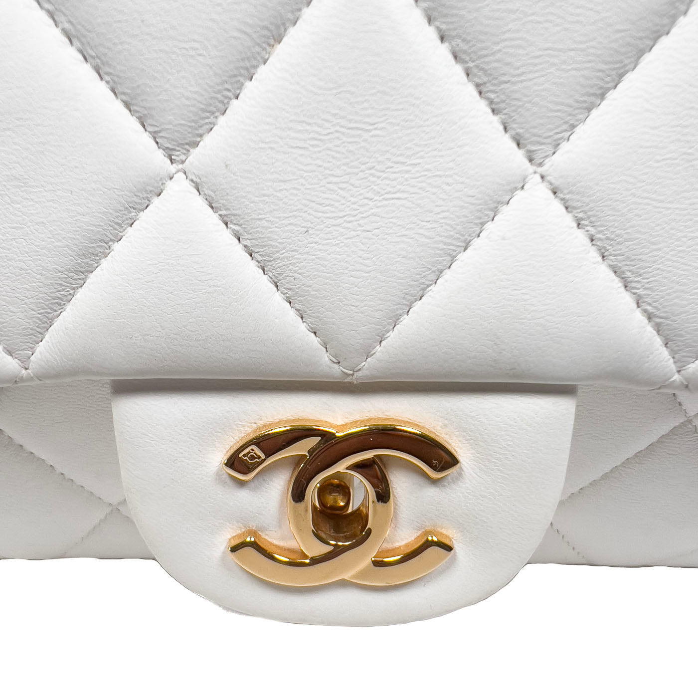 Chanel Vintage White Lambskin Leather Strap Small Classic Flap Bag 24k GHW