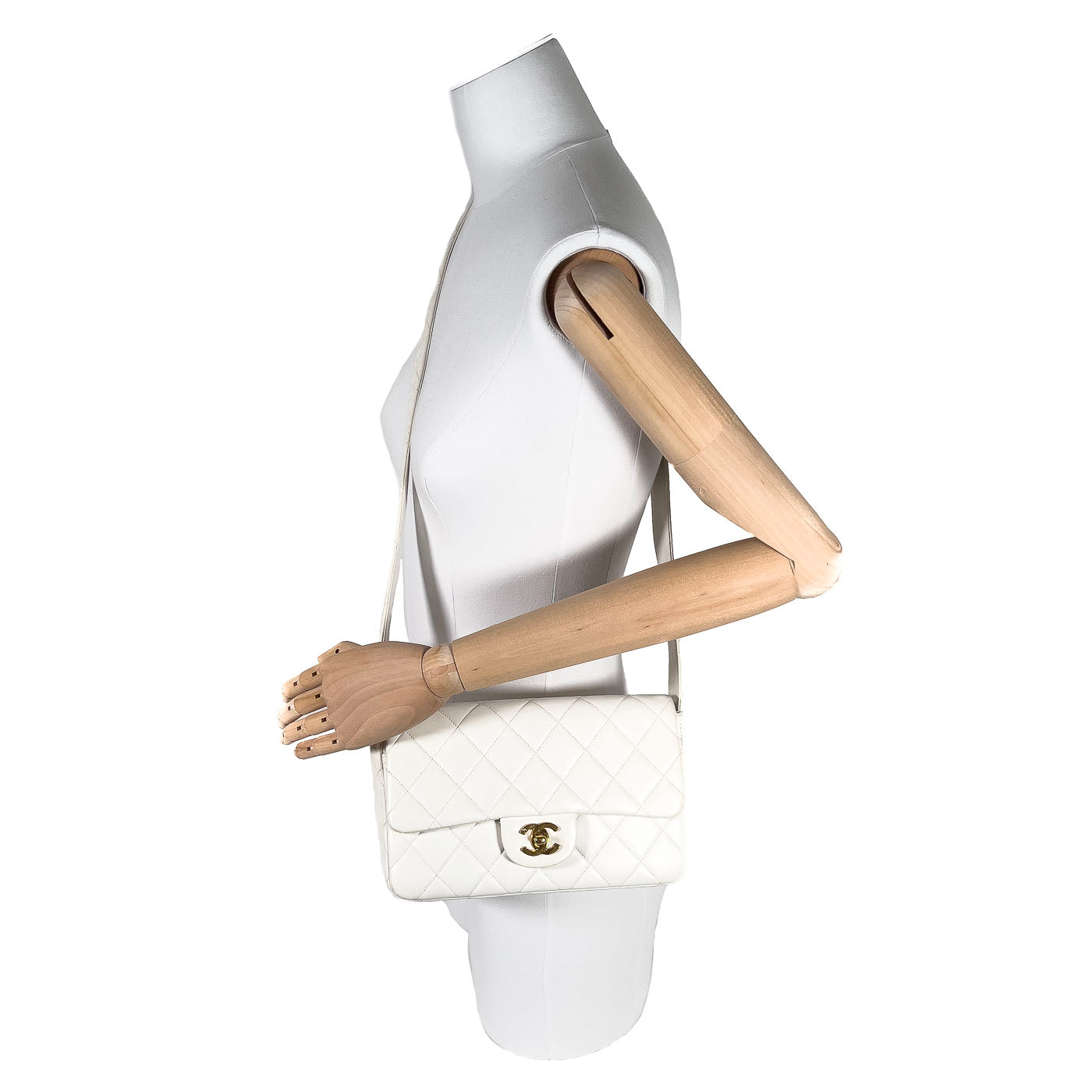 Chanel Vintage White Lambskin Leather Strap Small Classic Flap Bag 24k GHW