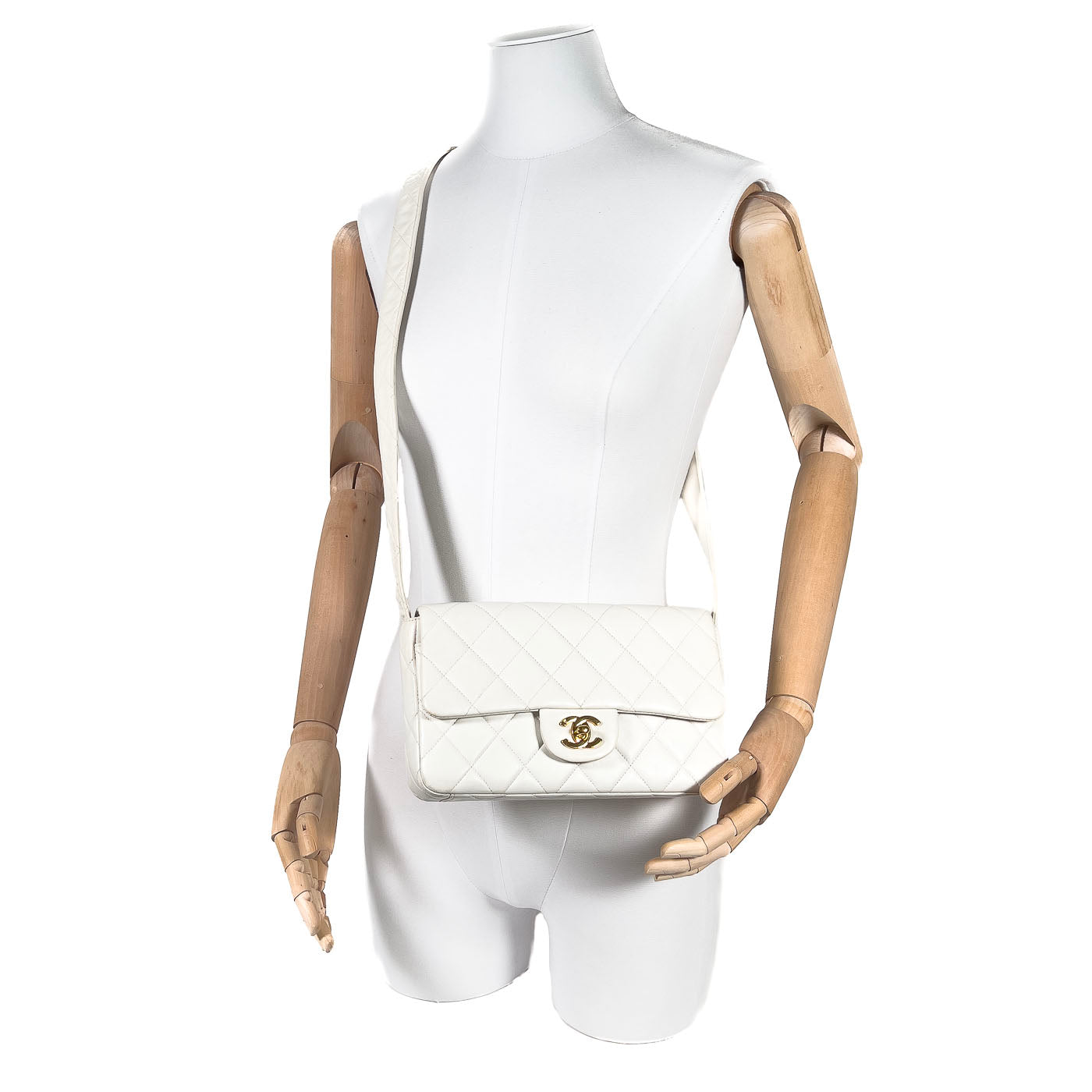 Chanel Vintage White Lambskin Leather Strap Small Classic Flap Bag 24k GHW