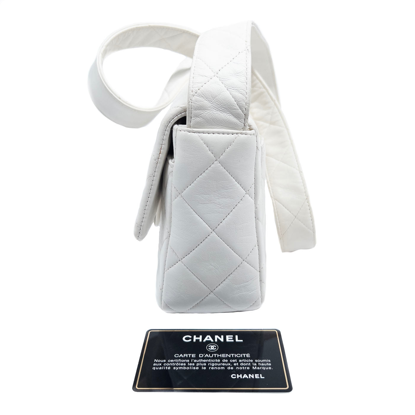 Chanel Vintage White Lambskin Leather Strap Small Classic Flap Bag 24k GHW