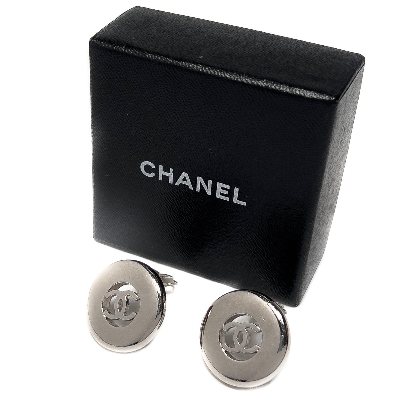 Vintage Chanel Earrings Silver CC Logo 96P