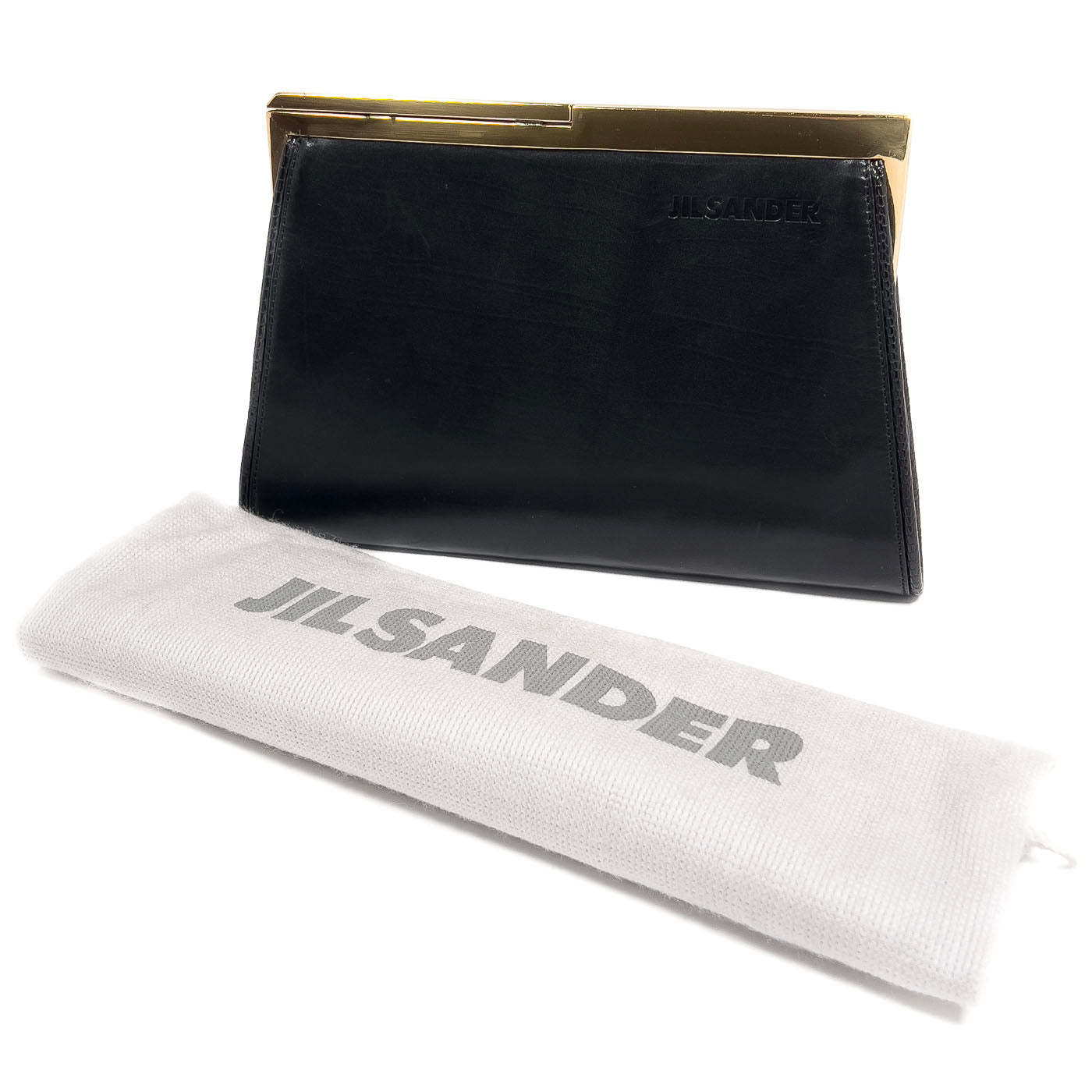 Vintage JIL Sander clutch zwart leer gouden frame