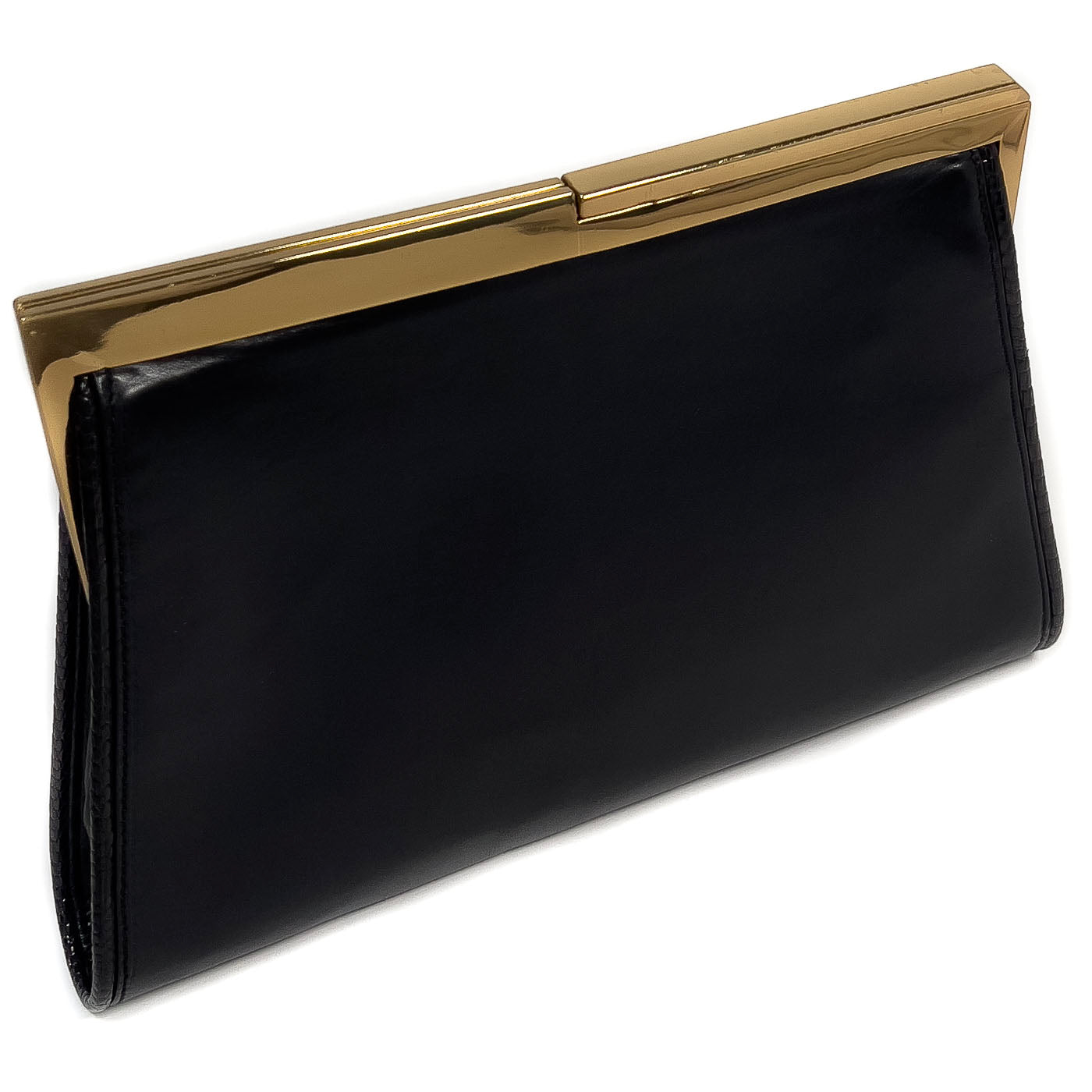 Vintage JIL Sander Clutch Black Leather Gold Frame