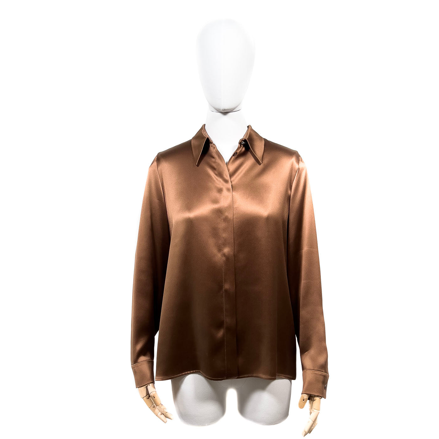 Hermès Zijden Blouse Koper Metallic Maat FR 42