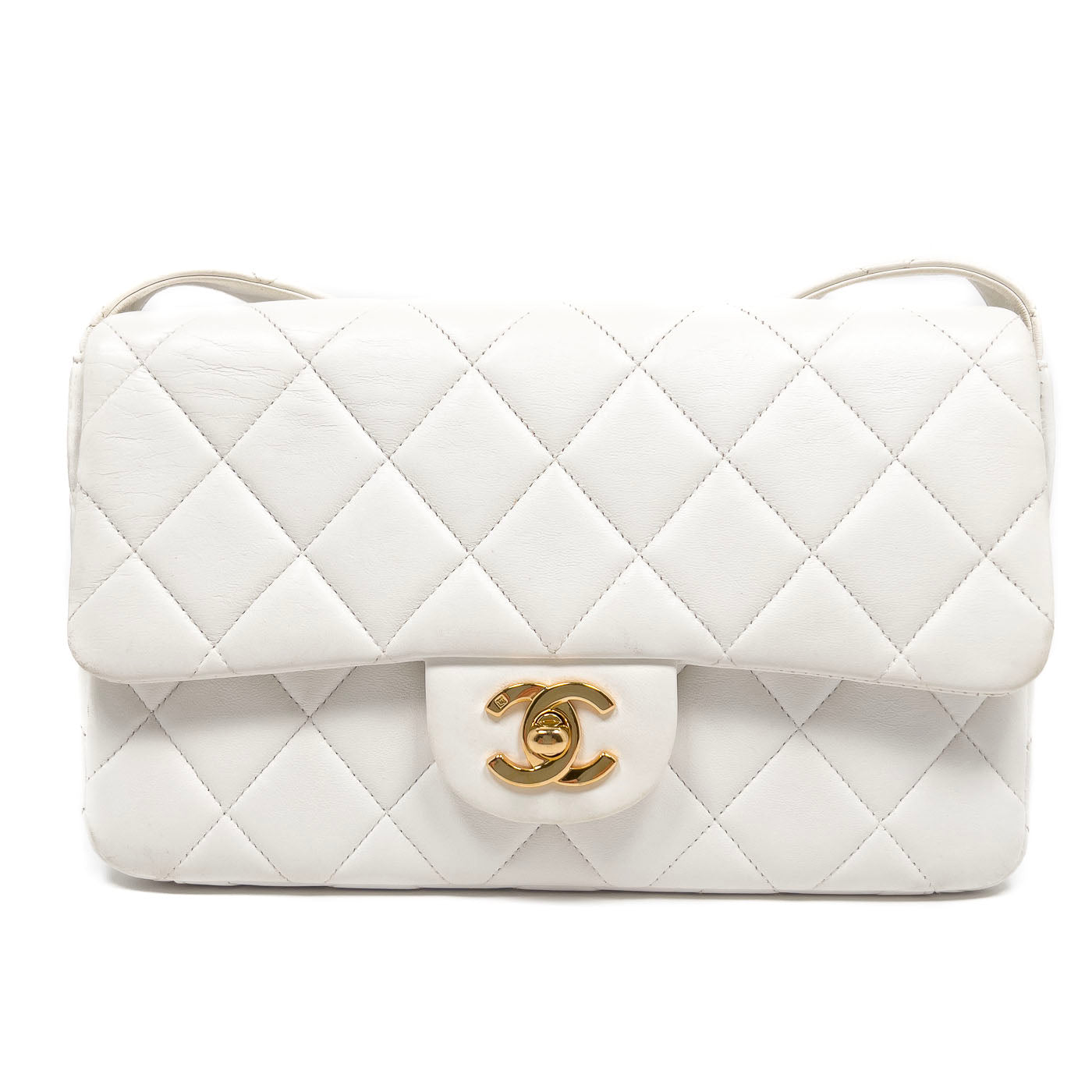 Chanel Vintage White Lambskin Leather Strap Small Classic Flap Bag 24k GHW