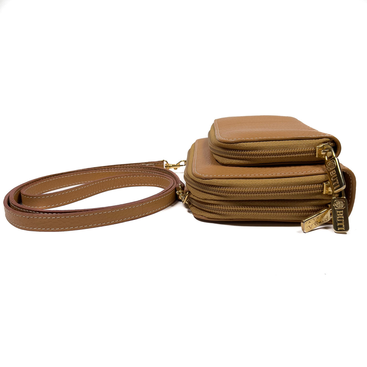 BUTTI Caramel Leather Crossbody Purse Wallet