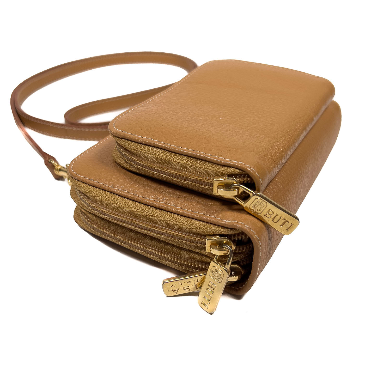 BUTTI Caramel Leather Crossbody Purse Wallet