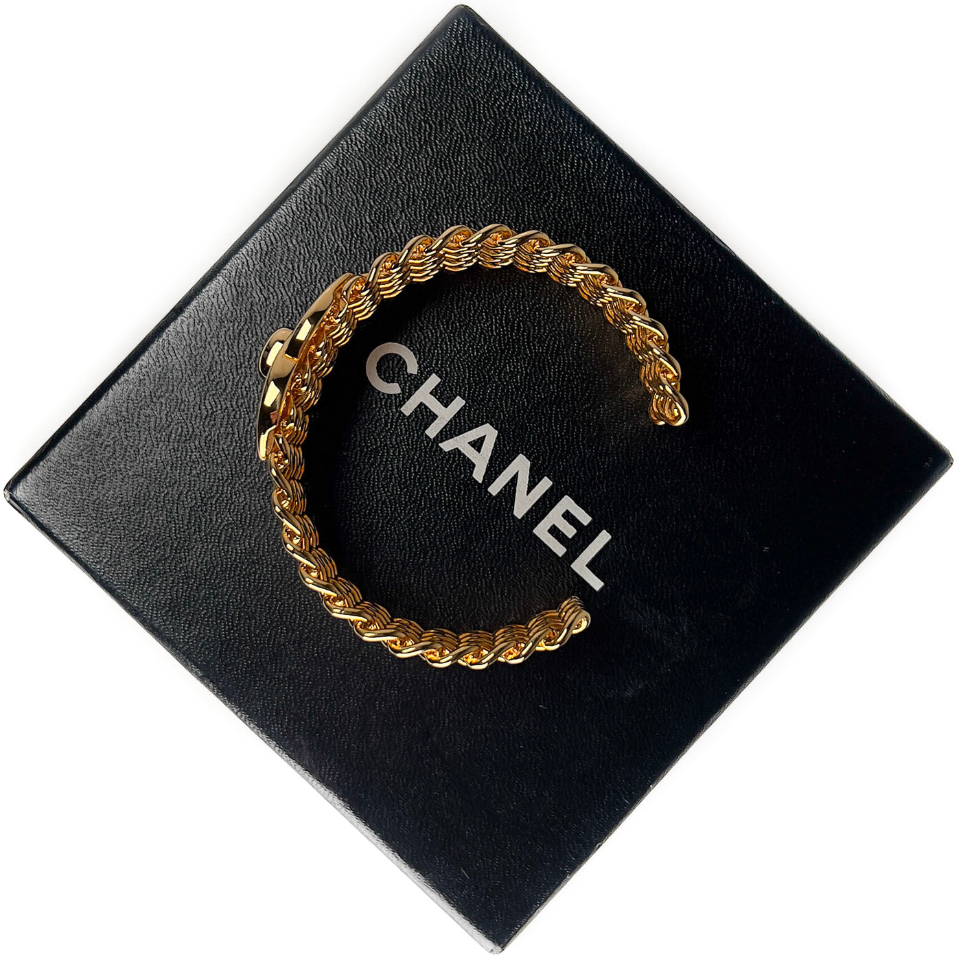 Vintage Chanel CC Vergulde Turn Lock Manchet Armband 97A