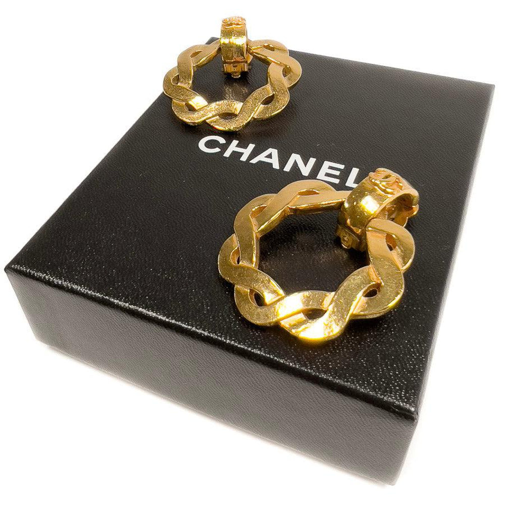 CHANEL Square CC Clip On Earrings Gold 157777
