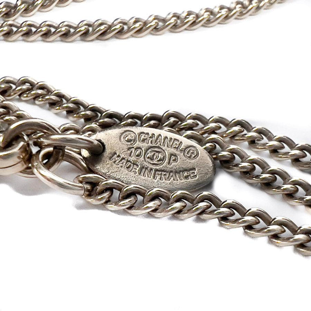 Chanel Silver/Brown Enamel CC Pendant Necklace - Yoogi's Closet