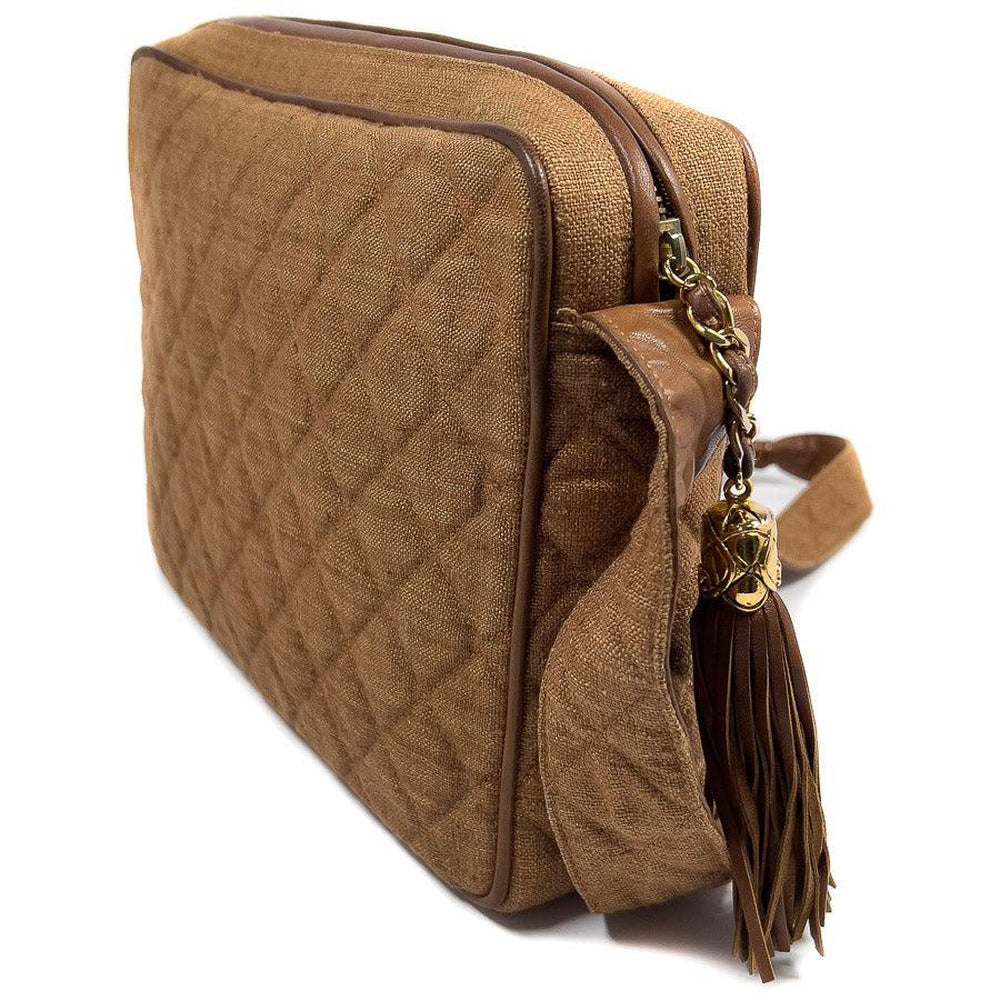 Sold at Auction: Chanel Vintage Brown Chevron Medium Camera Tassel CC  Crossbody Shoulder Bag