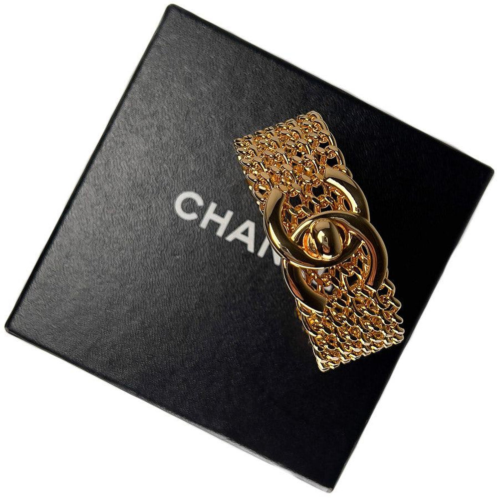 Vintage Chanel Bracelet CC Gold Turn Lock Cuff 97A