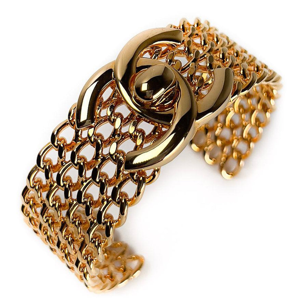 Vintage Chanel Bracelet CC Gold Turn Lock Cuff 97A – EYECATCHERSLUXE