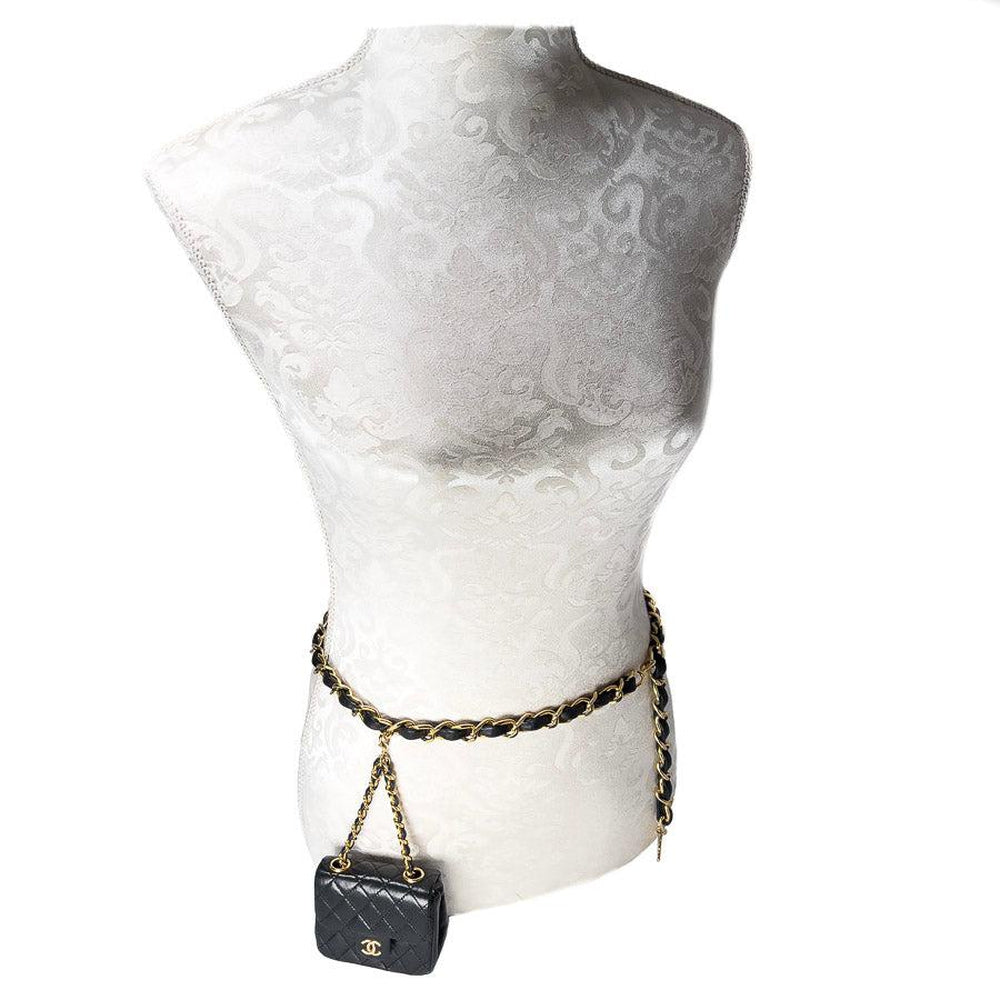 Chanel Vintage Black  Gold Triple Row Chain Belt  Amarcord Vintage Fashion