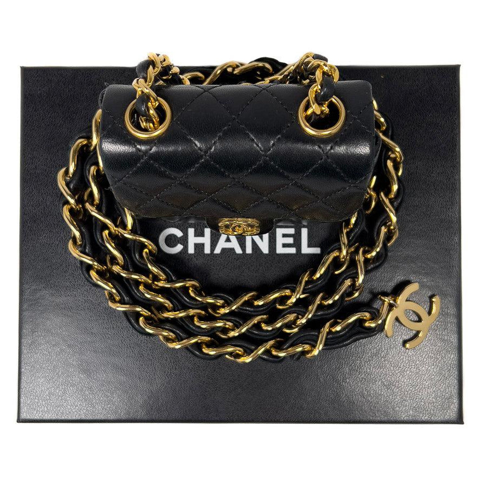 Chanel Vintage 80's Micro Mini Metallic Gold Quilted Lambskin Flap Bag