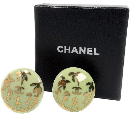 Vintage Chanel Earrings Pistachio Green CC Logo Clip 97P