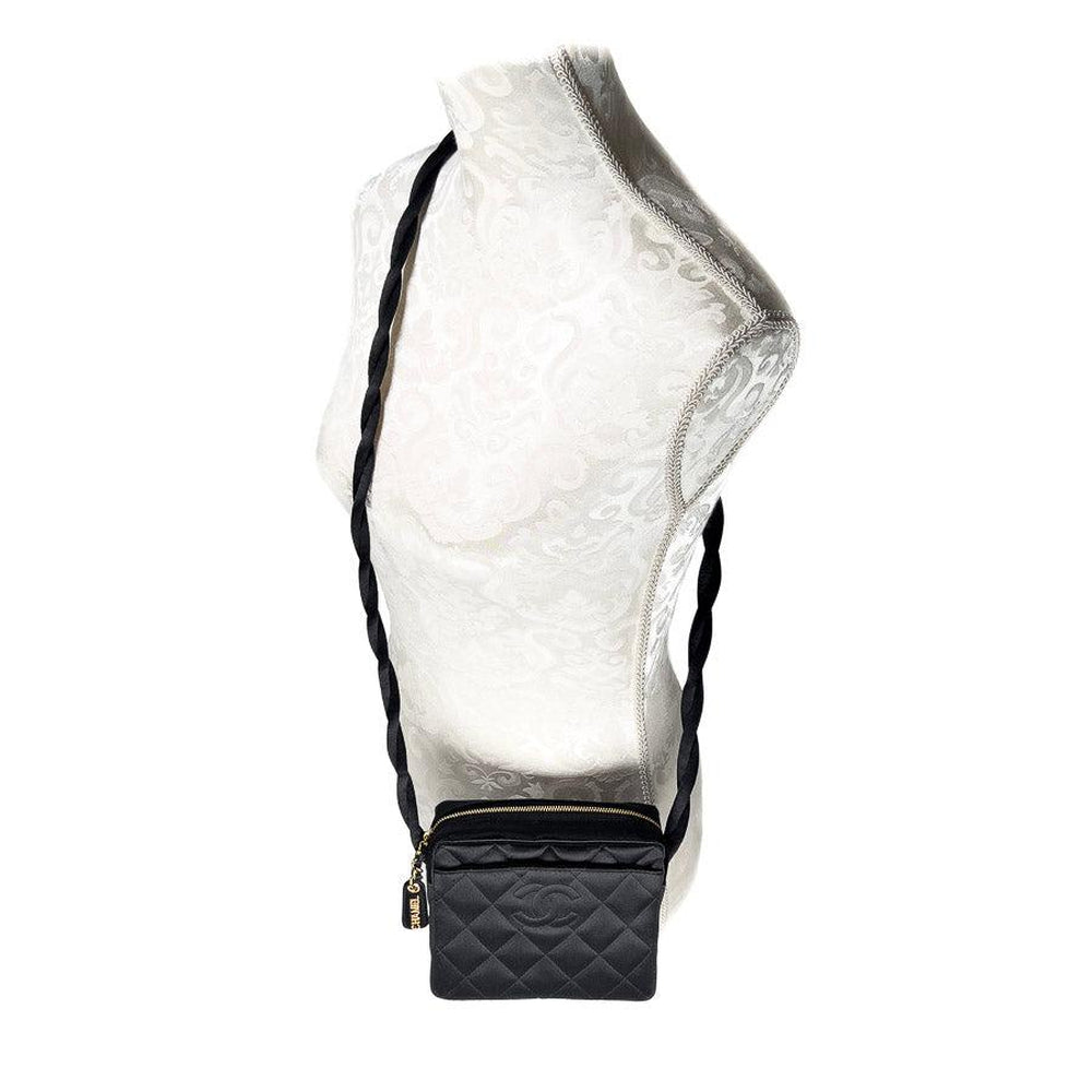 Vintage Chanel Evening Bag Black Quilted Satin