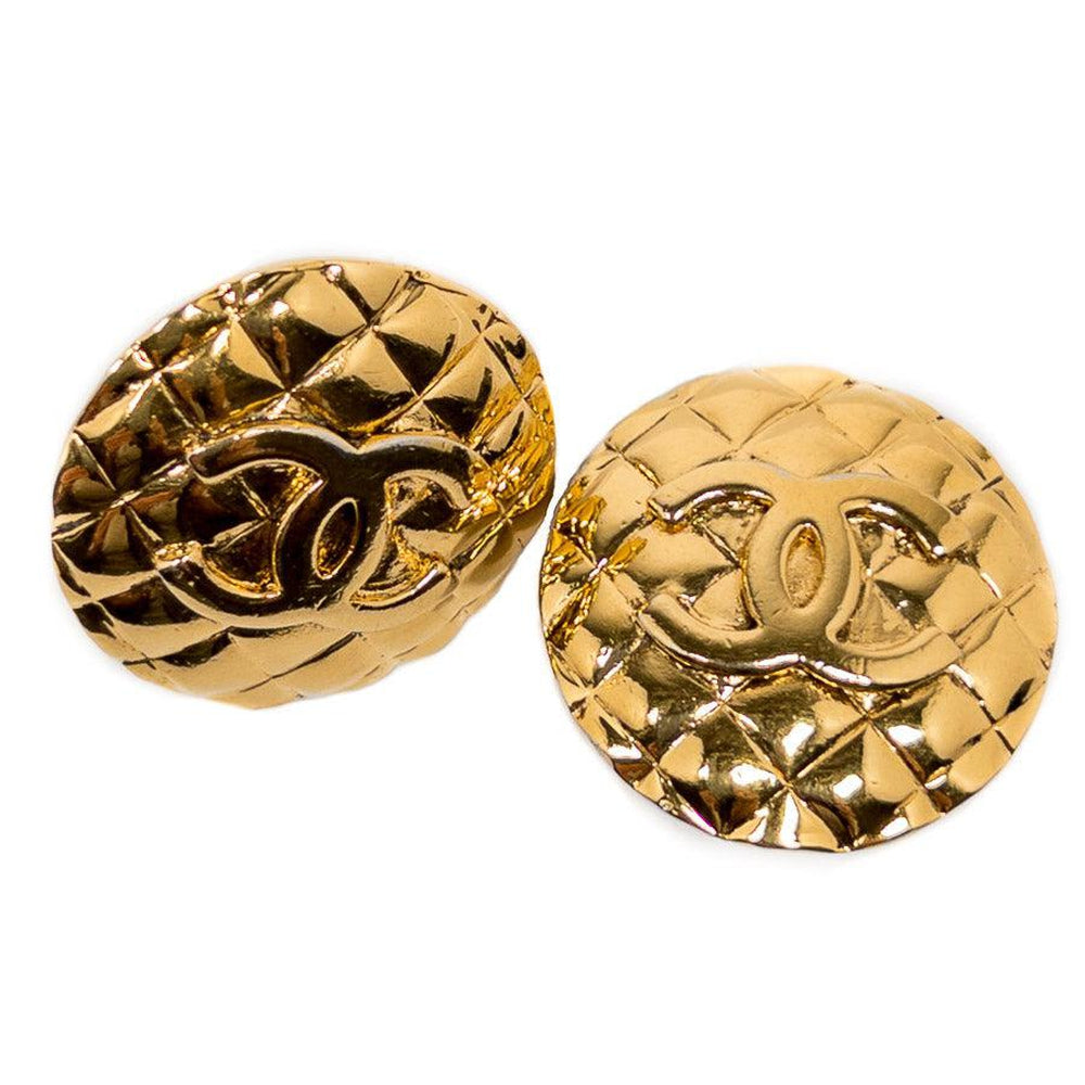 Vintage Chanel Gold Clip Earrings CC Matelasse Large – EYECATCHERSLUXE