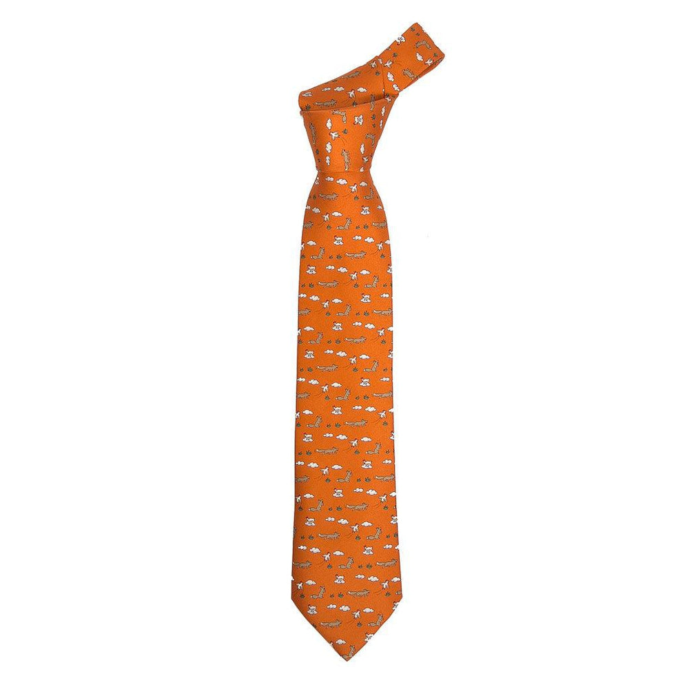 Vintage Hermès Silk Tie Orange Fox Hunting Chickens